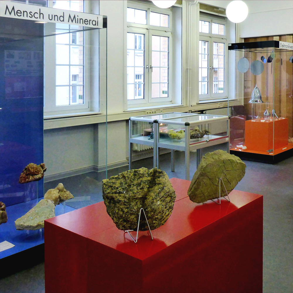 Mineralogisch-petrographische Sammlung mit verschiedenen Fossilien.